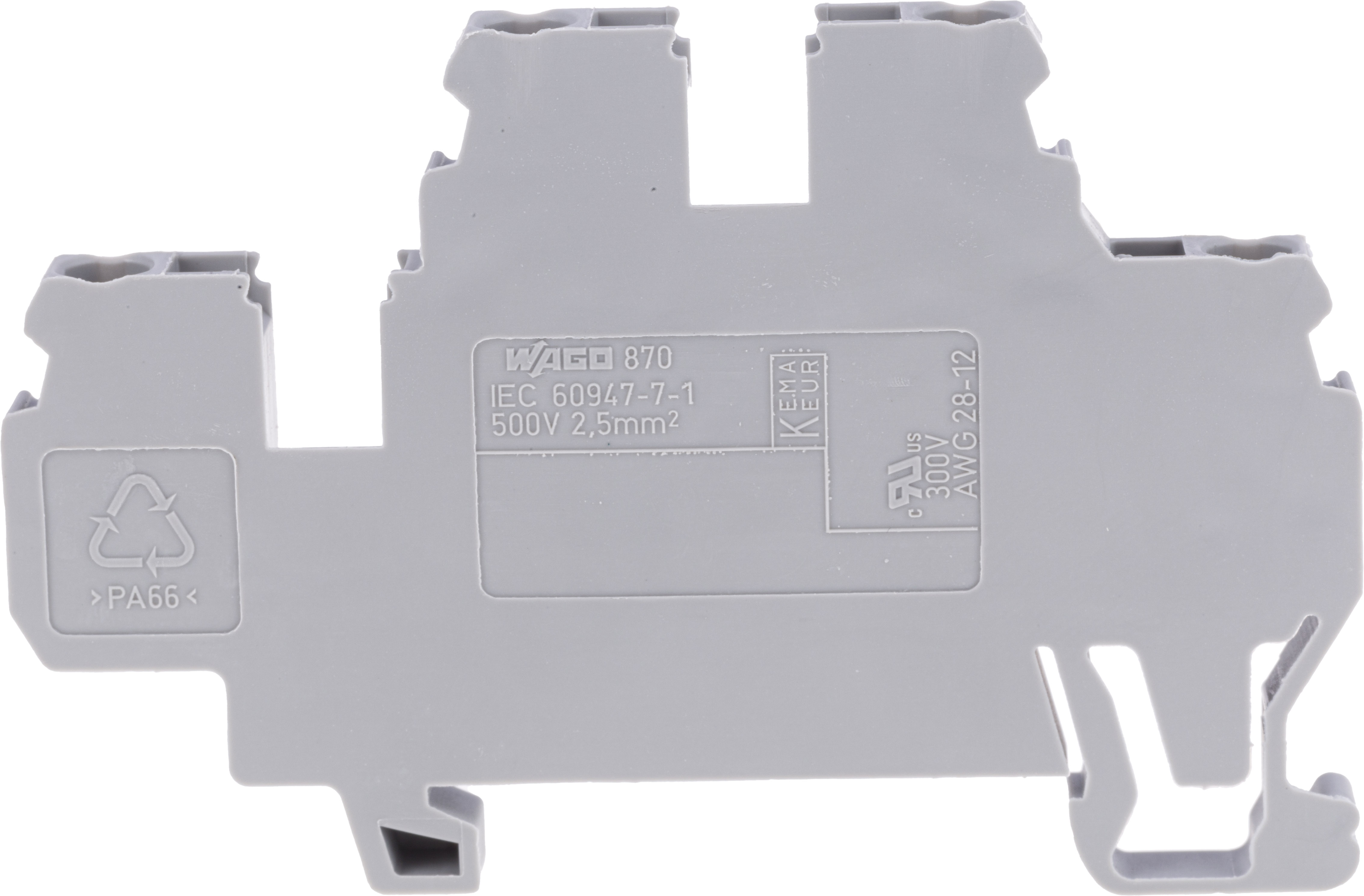 WAGO 870-501 870 Series Grey, 2.5mm², Double-Level, Cage Clamp Termination