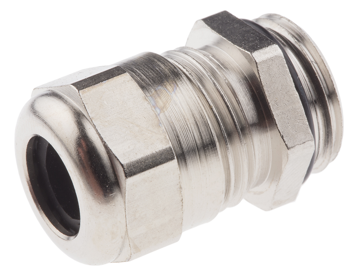 SIB SIB-TEC Series Metallic Nickel Plated Brass Cable Gland, M16 Thread, 4mm min., 9.5mm max., IP68