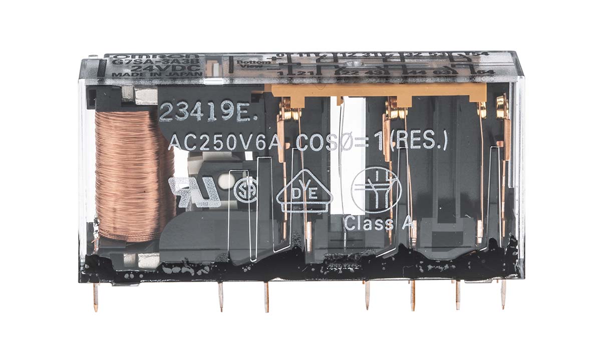 Omron PCB Mount Force Guided Relay, 24V dc Coil Voltage, 6 Pole, 3PDT