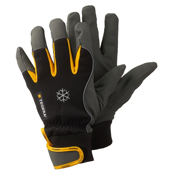 Tegera Pro 9122 Black, Yellow, Grey Fleece Synthetic Leather Work Gloves, Size 10