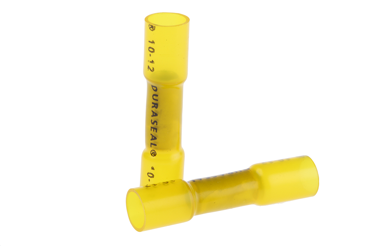 TE Connectivity, DuraSeal Butt Wire Splice Connector, Yellow, Insulated, Tin 12 → 10 AWG