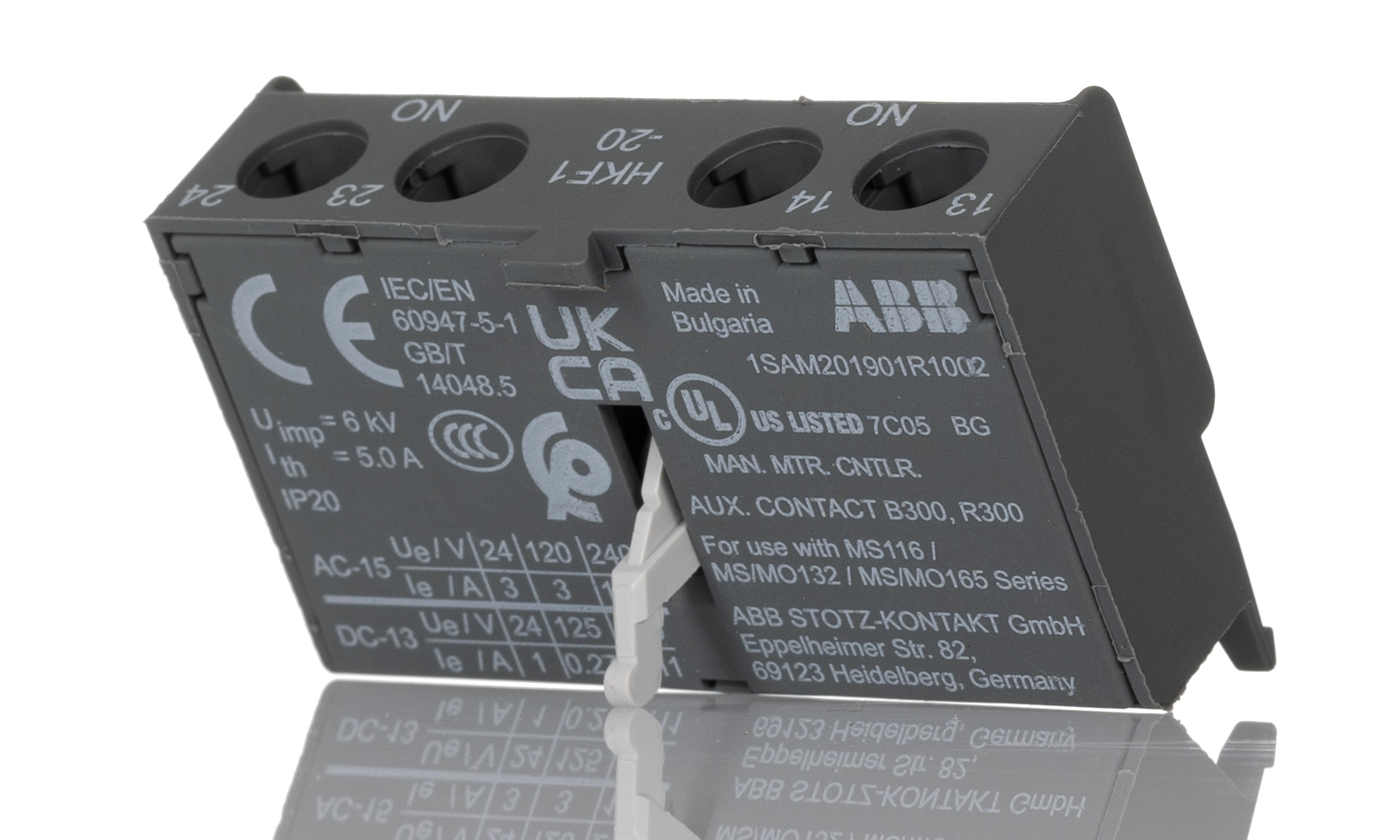 ABB Auxiliary Contact HKF1-20 Series Terminal Block for Use with MS165, MS132, MS116, MO165, MO132