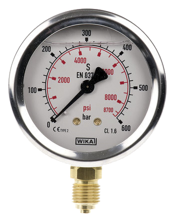 WIKA G 1/4 Analogue Pressure Gauge 600bar Bottom Entry 63mm Outside Diameter, UKAS
