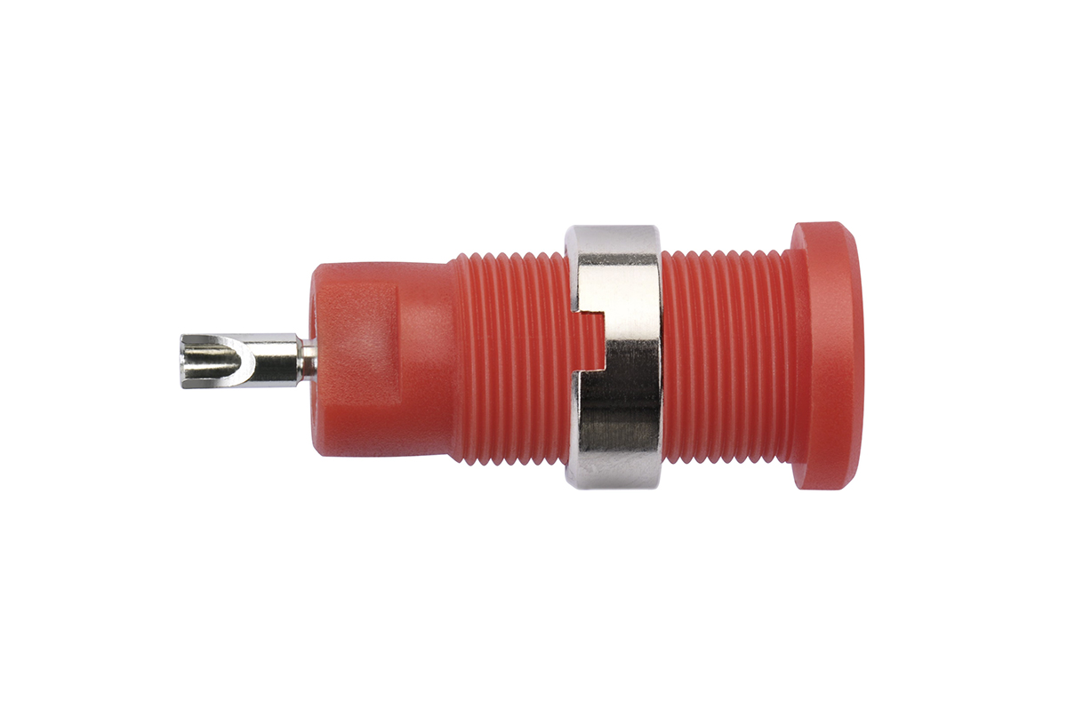 Schutzinger Red Female Banana Socket, 2mm Connector, Solder Termination, 10A, 600V, Nickel Plating