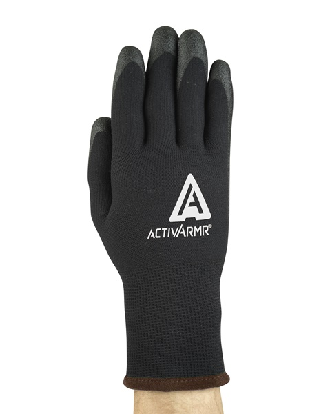 Ansell ActivArmr Black Acrylic Work Gloves, Size 10, Polyvinyl Chloride Coating
