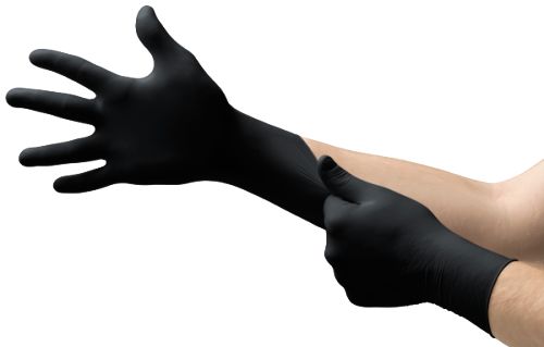 Ansell 93-852 Black Powder-Free Nitrile Disposable Gloves, Size 7.5-8, Medium, 100 per Pack