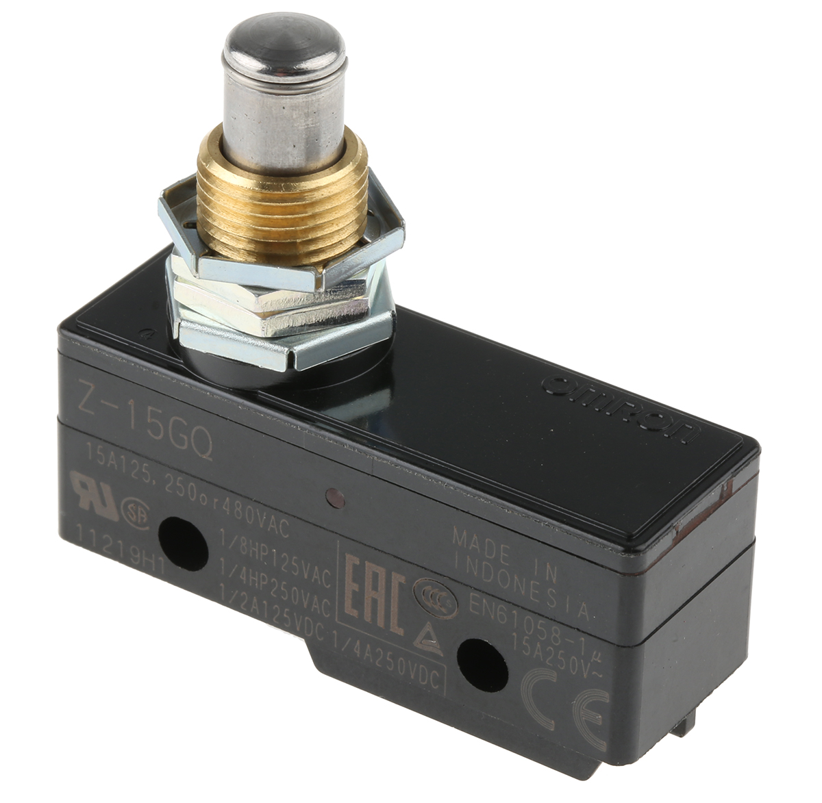 Omron Z Series Plunger Limit Switch, NO/NC, IP00, SPDT, Thermosetting Resin Housing, 500V ac Max, 15A Max