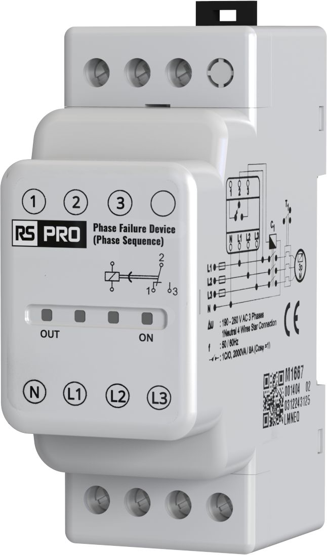 RS PRO Phase, Voltage Monitoring Relay, Three Phase, CO, DIN Rail