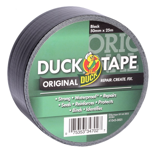DUCK TAPE Duck Tape 222227 Duct Tape, 25m x 50mm, Black, Gloss Finish