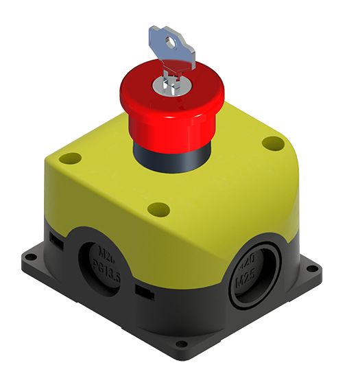 RS PRO Key Release Emergency Stop Push Button, Through Hole, 2 NC + 1 NO, IP65