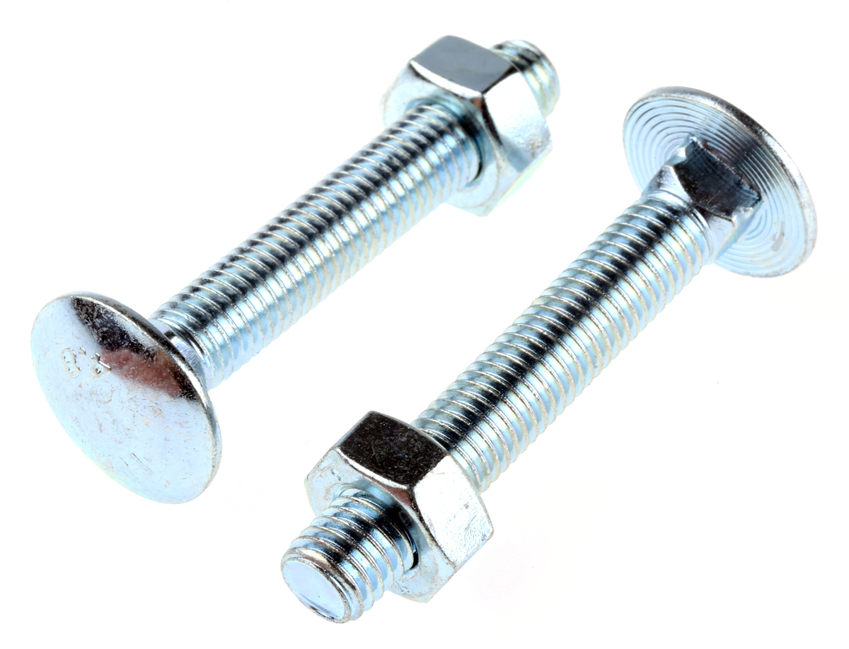 Bright Zinc Plated Steel Coach Bolt, M10 x 65mm