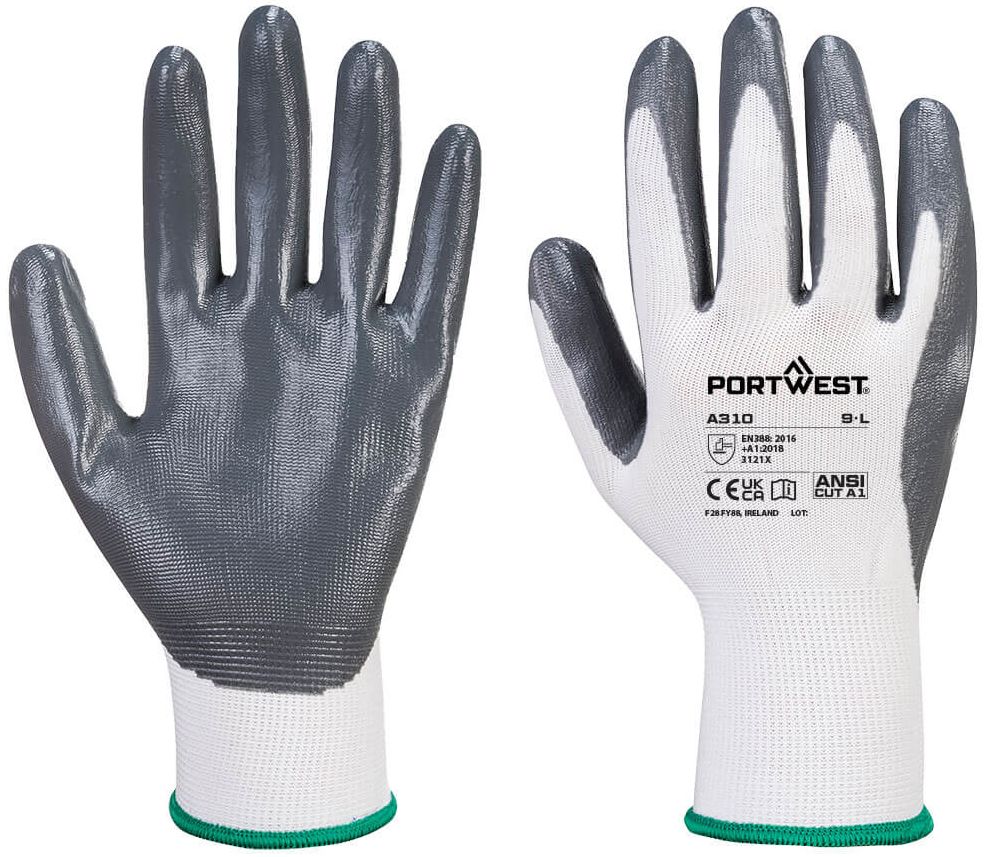 Portwest A360 - Senti - Flex Glove Grey, White Elastane, Polyester Work Gloves, Size 2XL, Nitrile Foam Coating