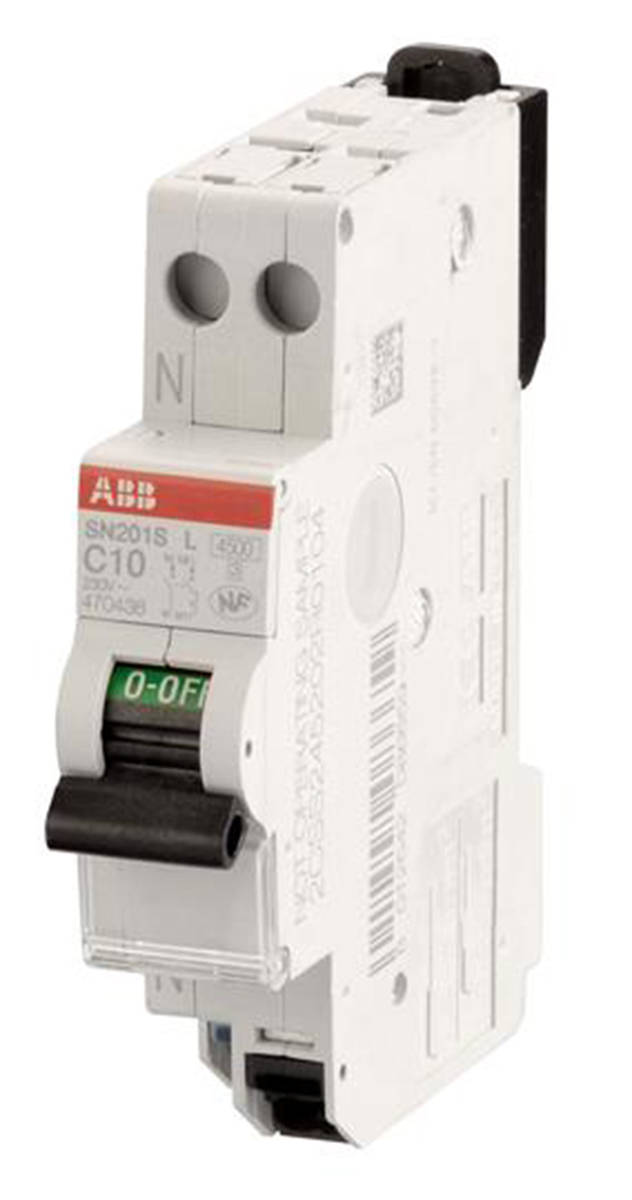 ABB SN201 MCB, 1+N, 10A Curve D, 230V AC, 6 kA Breaking Capacity