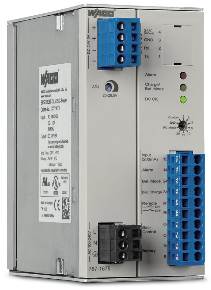 WAGO DIN Rail Power Supply, 230V, 24V dc, 5A Output, 120W
