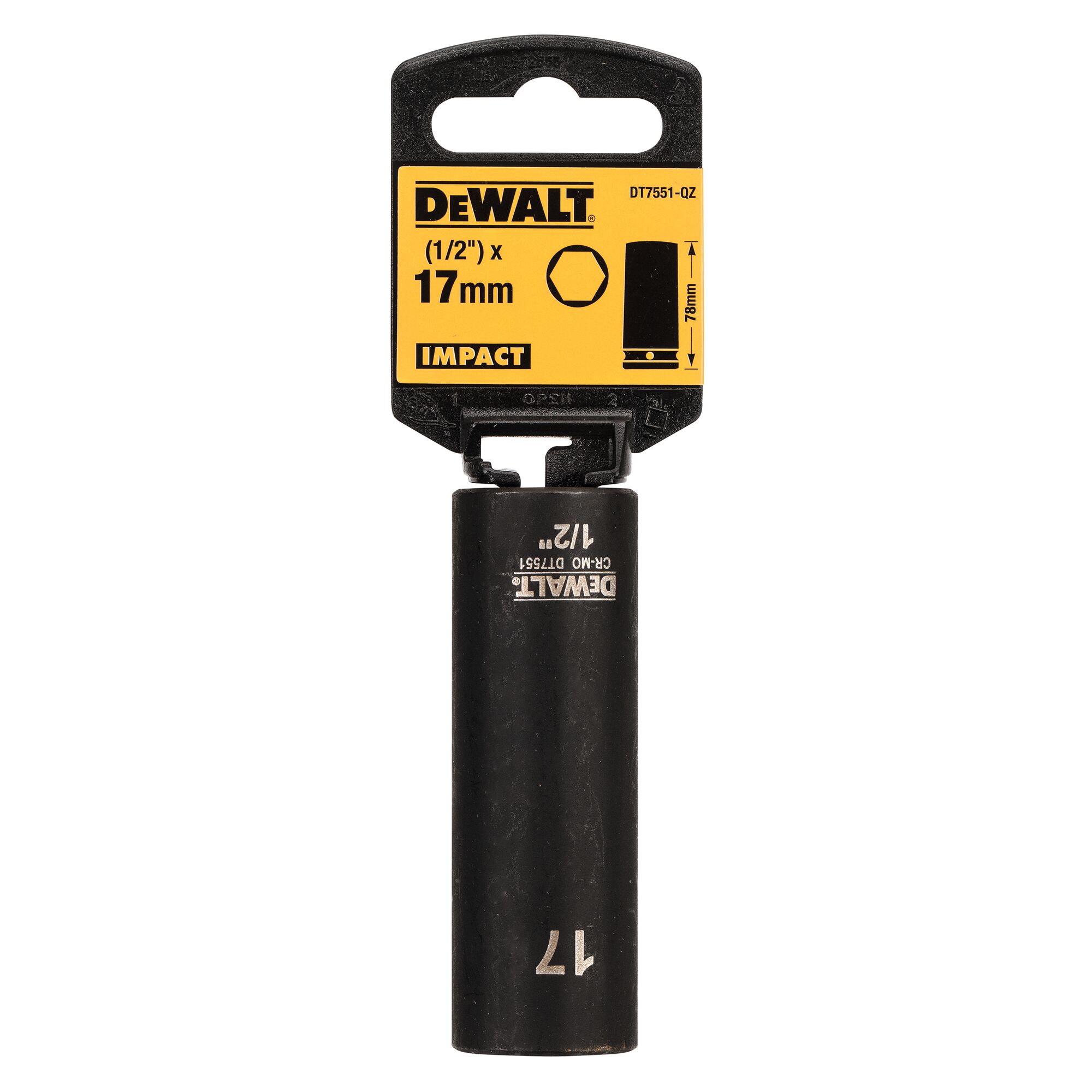 DeWALT 17mm, 1/2 Drive Impact Socket, 78 mm length