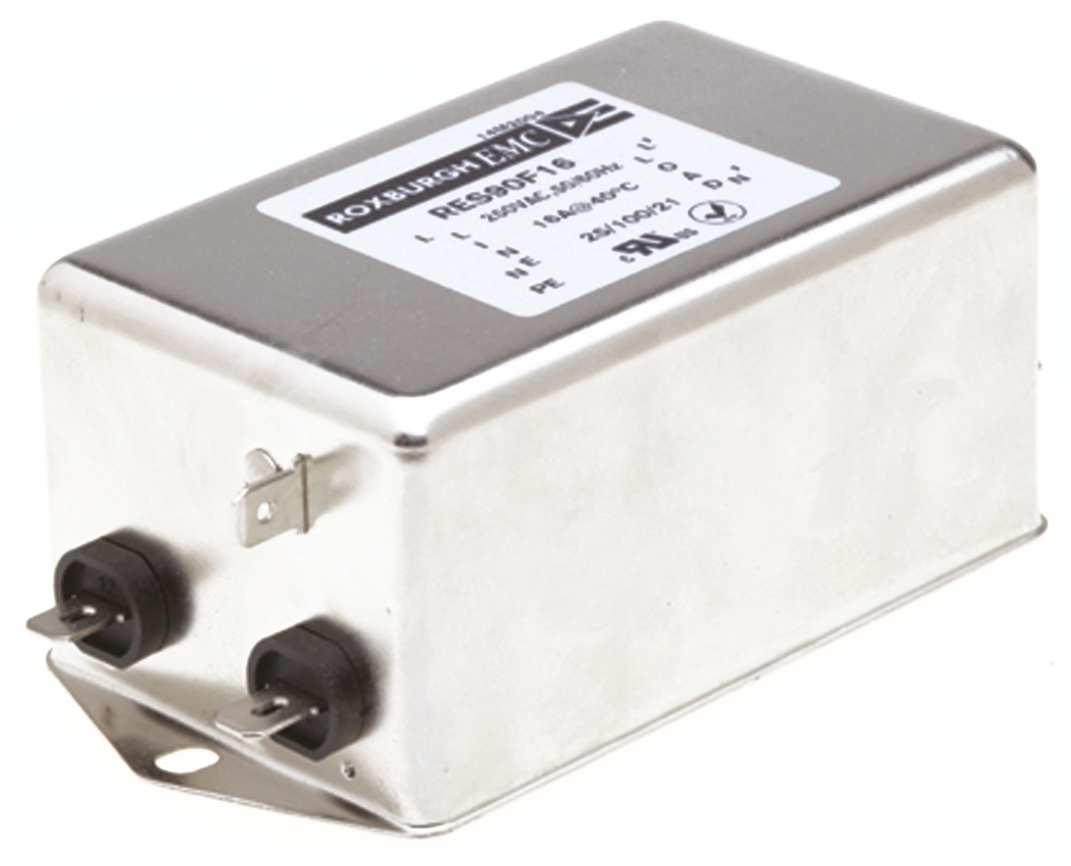 Roxburgh EMC, RES90 16A 250 V ac DC → 60Hz, Chassis Mount RFI Filter, Fast-On, Single Phase