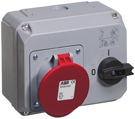 Amphenol Industrial Right Angle Switchable IP44 Industrial Interlock Socket 3PN+E, Earthing Position 6h, 63A, 415 V