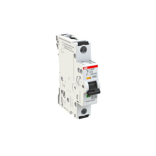 ABB System Pro M Compact S300P MCB, 1P, 8A Curve C, 240V AC, 72V DC, 25 kA Breaking Capacity