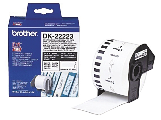 Brother White Black Print Label Roll, 50mm Width, 1 Roll Qty