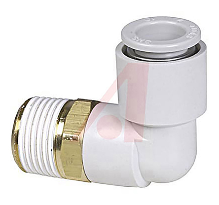 SMC KQ2 Series Elbow Threaded Adaptor, R 1/8 Male to Push In 8 mm, Threaded-to-Tube Connection Style