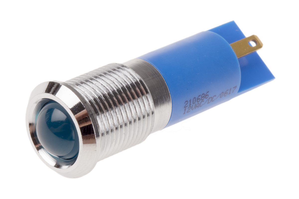 RS PRO Blue Panel Mount Indicator, 12V, 14mm Mounting Hole Size, IP67