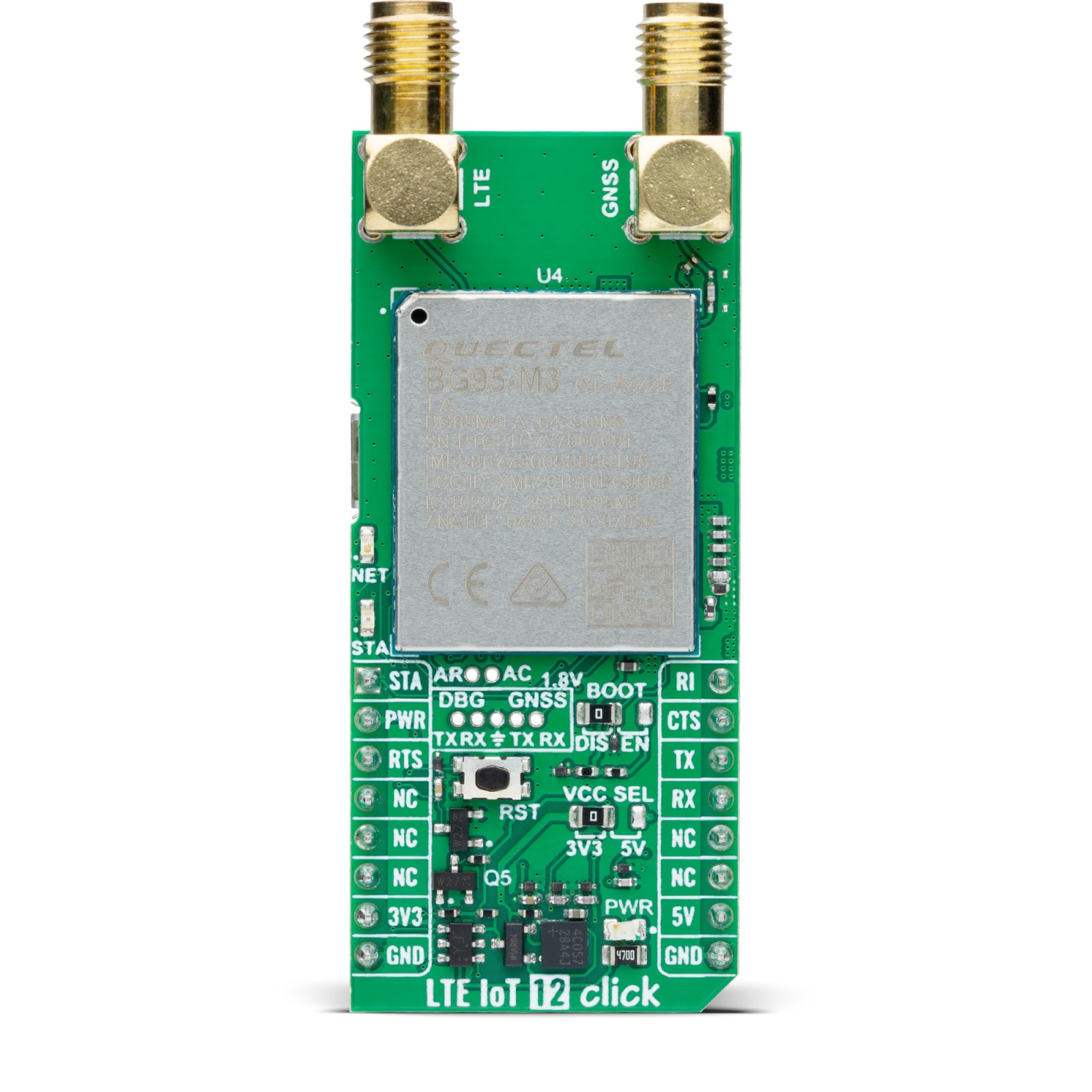 MikroElektronika Multi Mode Data Only LTE Cat M1 or Cat NB2 or EGPRS Module With Integrated GNSS From Quectel BG95-M3