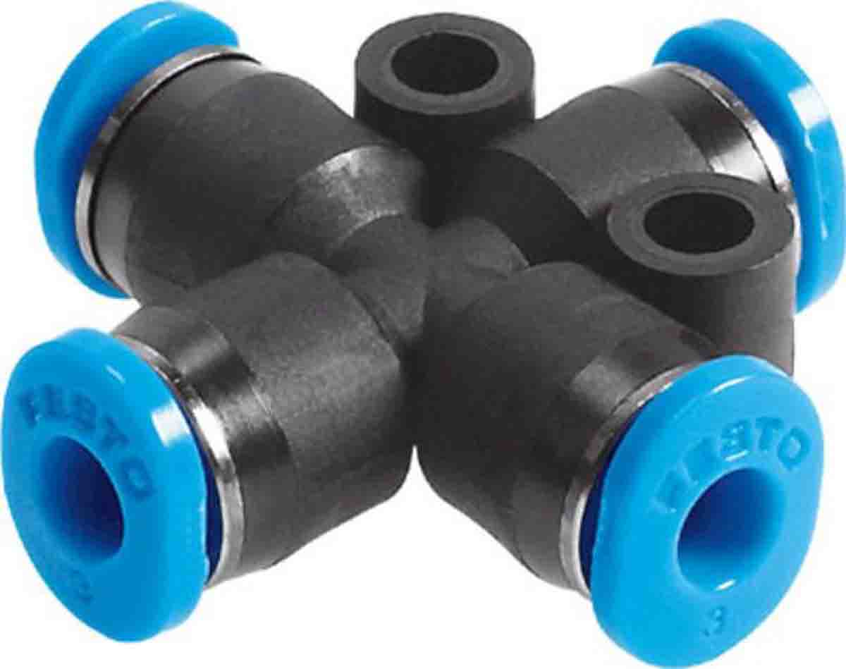 Festo QS Series Cross Tube-to-Tube Adaptor, Push In 6 mm to Push In 6 mm, 153380