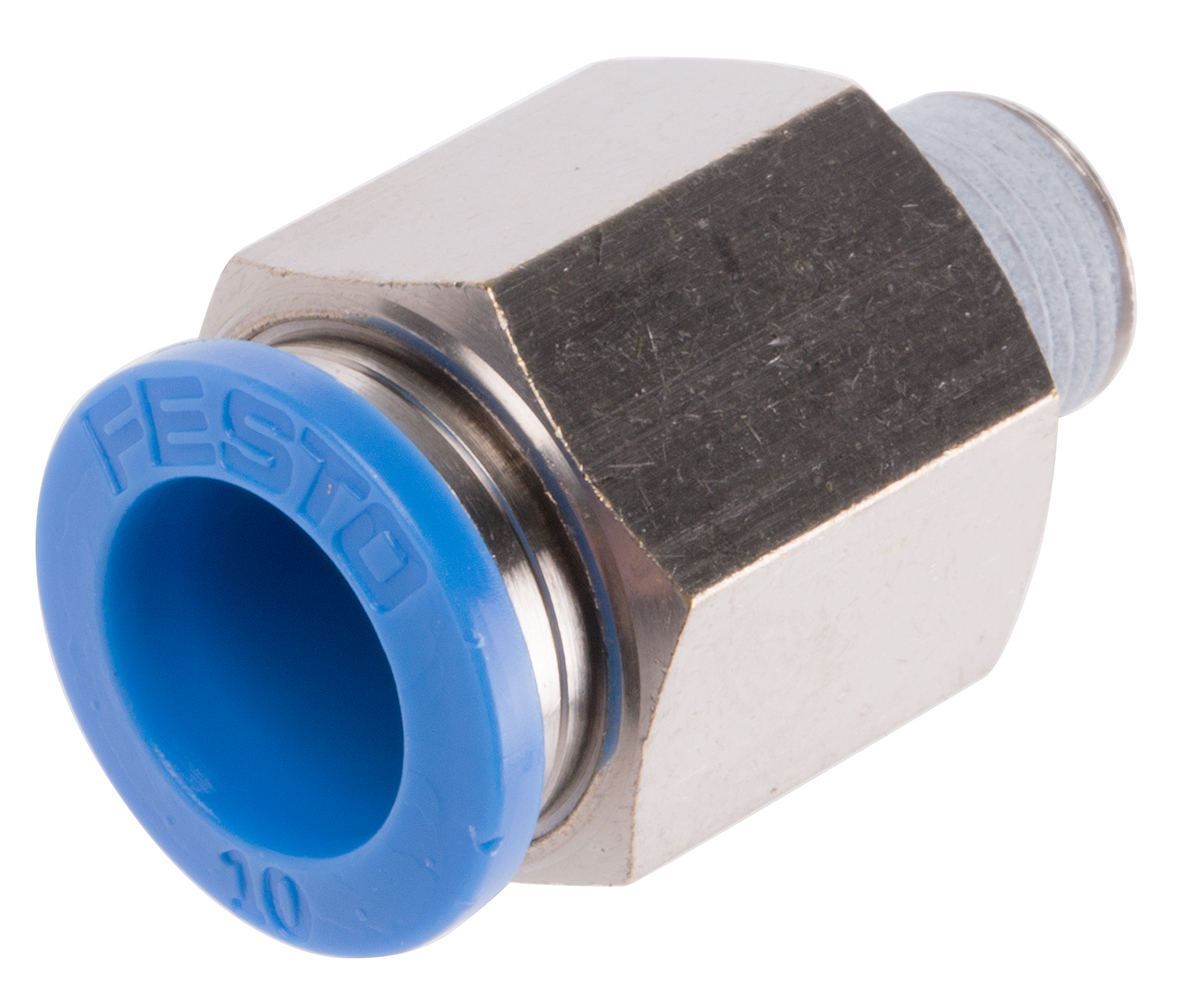 Festo QS Series Straight Threaded Adaptor, R 1/8 Male to Push In 10 mm, Threaded-to-Tube Connection Style, 190643