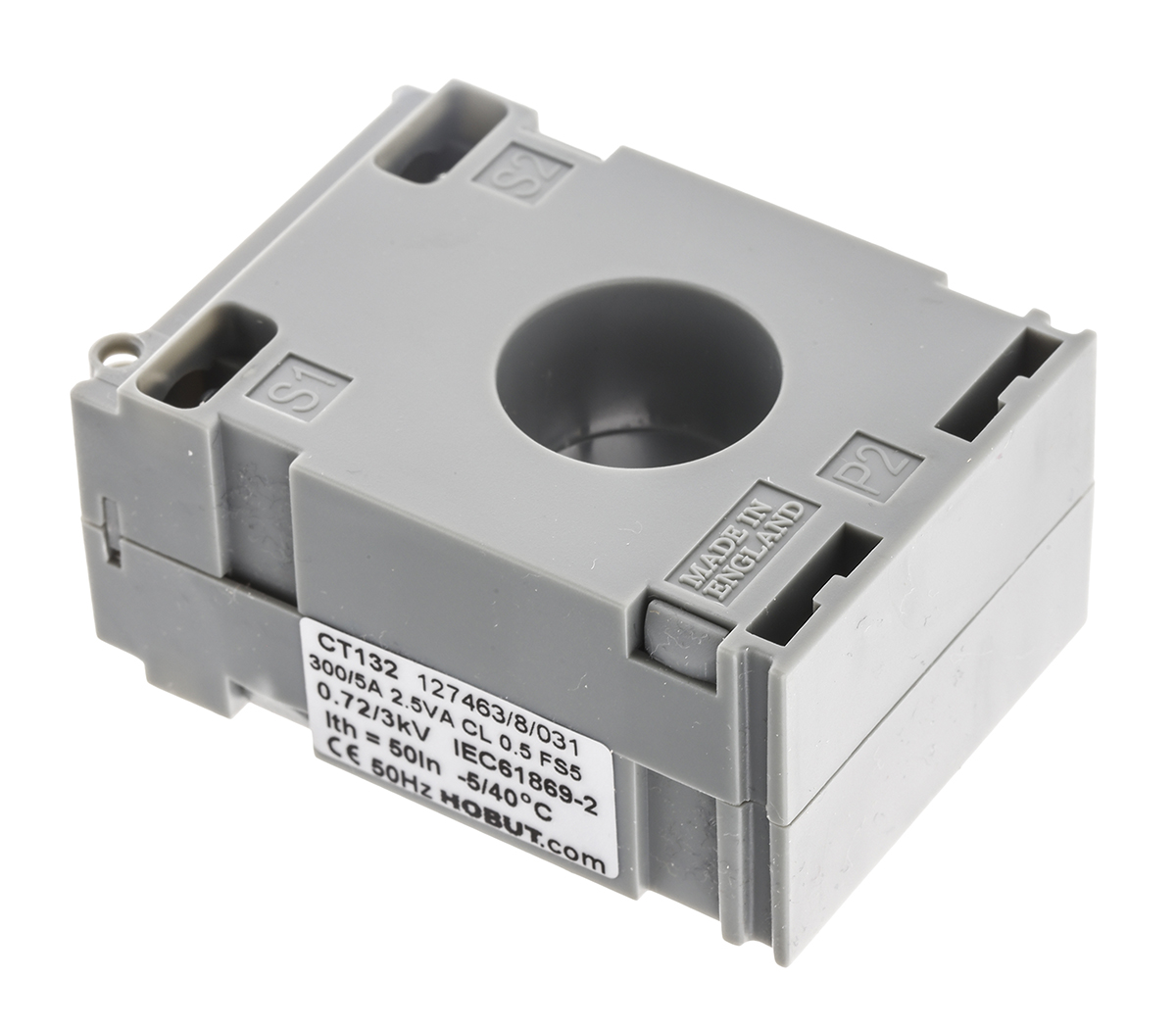 HOBUT CT132 Series DIN Rail Mounted Current Transformer, 300A Input, 300:5, 5 A Output, 21mm Bore