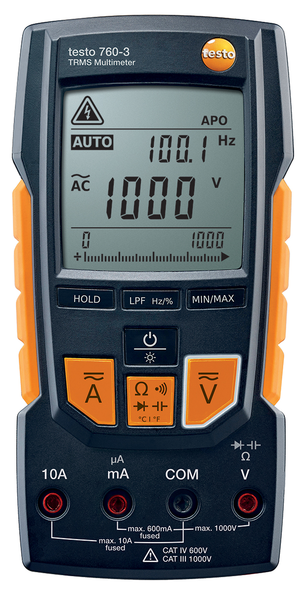 Testo 760-3 Handheld Digital Multimeter, True RMS, 10A ac Max, 10A dc Max, 1000V ac Max - RS Calibrated
