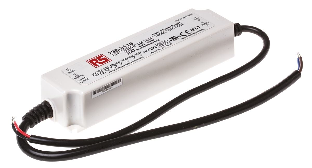 MEAN WELL LED Driver, 36V Output, 60.12W Output, 1.67A Output, Constant Voltage