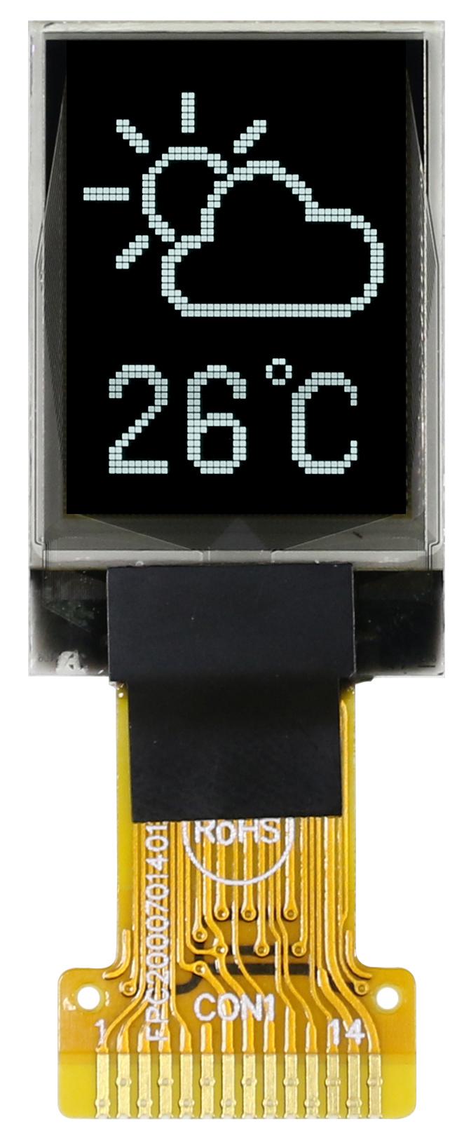 Midas 0.71in White Passive matrix OLED Display 48 x 64pixels COT I2C Interface