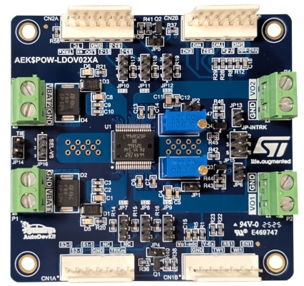 STMicroelectronics Dual Automotive-grade Linear Voltage Regulator Evaluation Board With Configurable Output Voltage And