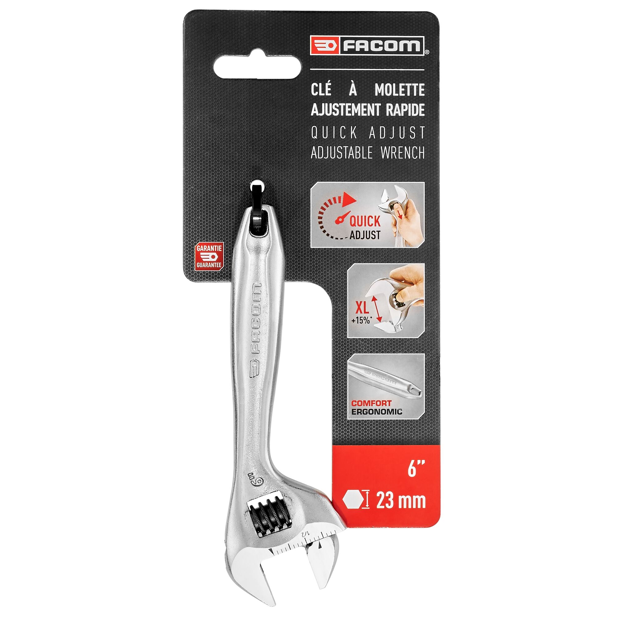 Facom Adjustable Spanner, 150 mm Overall, 23mm Jaw Capacity, Metal Handle