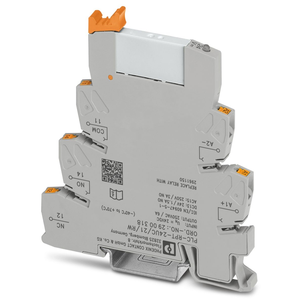 Phoenix Contact PLC-RPT24UC/21/RW Series Interface Relay, DIN Rail Mount, 12V dc Coil, 1PDT, 1-Pole