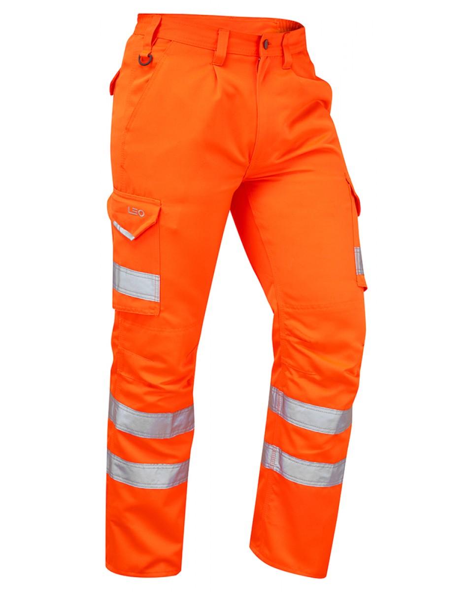 Leo Workwear CT01-O-LEO Orange Hi Vis Trouser Water Repellent 38 in 38 in Leg Length 79cm