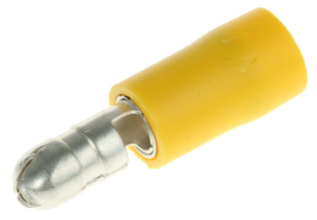RS PRO Insulated, Yellow Crimp Bullet Connector, 2.5mm² to 6mm², 12AWG to 10AWG, 5mm Bullet diameter Male