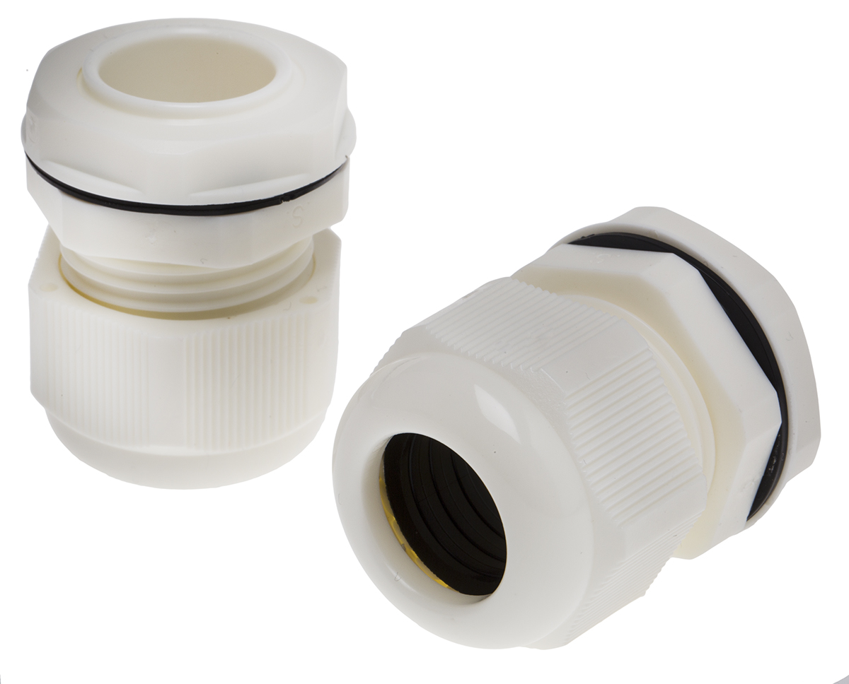 RS PRO White Nylon Cable Gland, M25 Thread, 13mm min., 18mm max., IP68