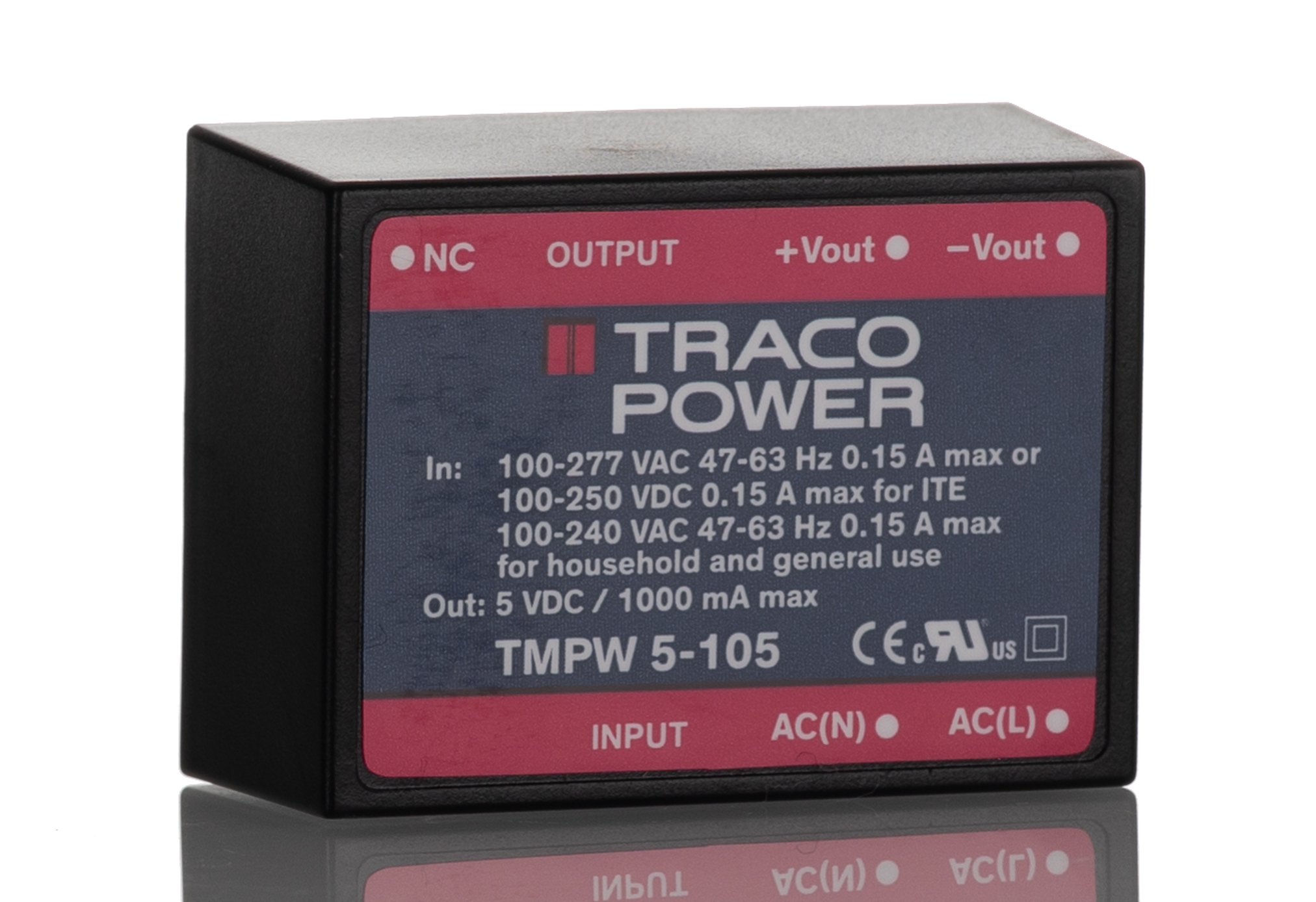 TRACOPOWER Switching Power Supply, TMPW 5-105, 5V dc, 1mA, 5W, Dual Output, 90 → 305V ac Input Voltage