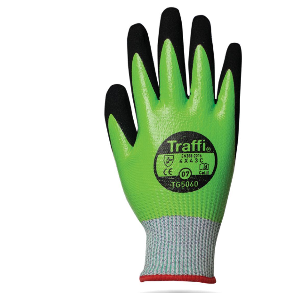 Traffi Green Nitrile, Nylon Cut Resistant Gloves, Size 8, Nitrile Coating