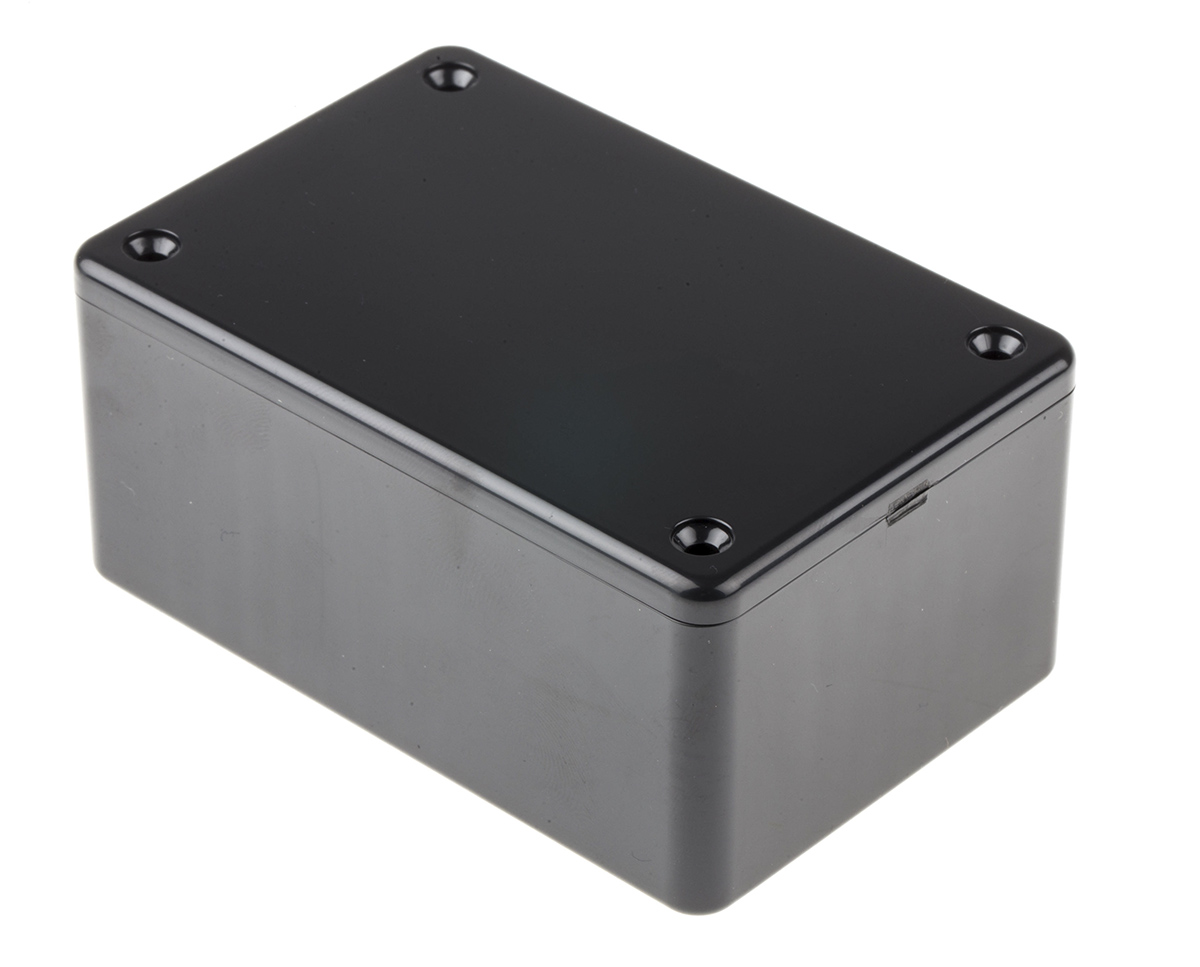 Hammond 1591 Series Black Flame Retardant ABS Enclosure, IP54, Black Lid, 85 x 56 x 39mm
