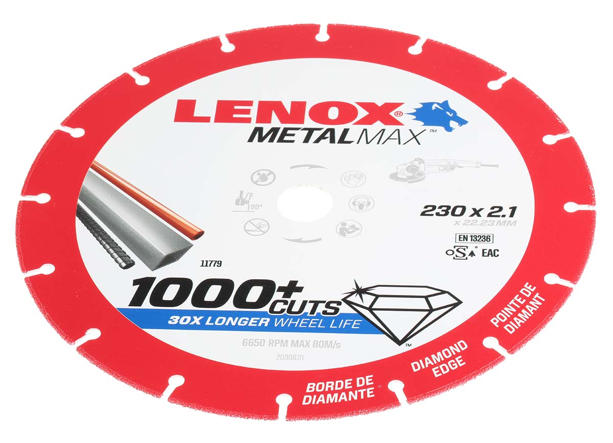Lenox Aluminium Oxide Cutting Disc, 230mm x 2.1mm Thick, Medium Grade, P60 Grit