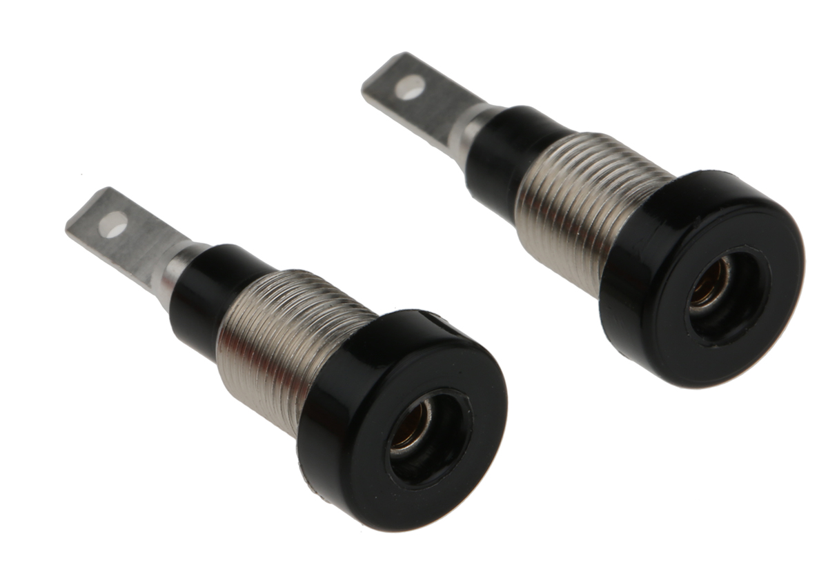 Staubli Black Female Banana Socket, 2mm Connector, Tab Termination, 10A, 30 V, 60V dc, Silver Plating