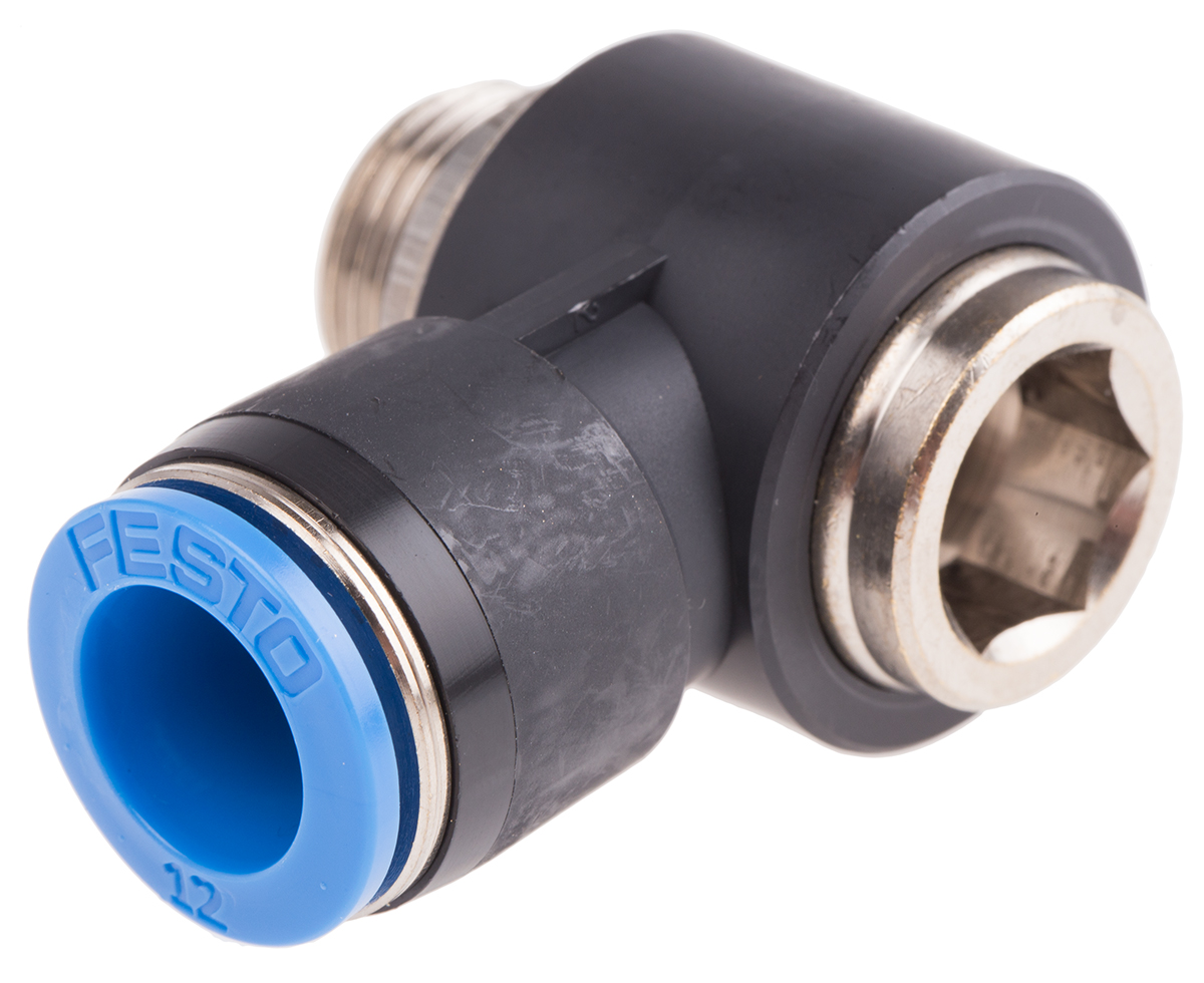 Festo QS Series Elbow Threaded Adaptor, G 3/8 Male to Push In 12 mm, Threaded-to-Tube Connection Style, 186155