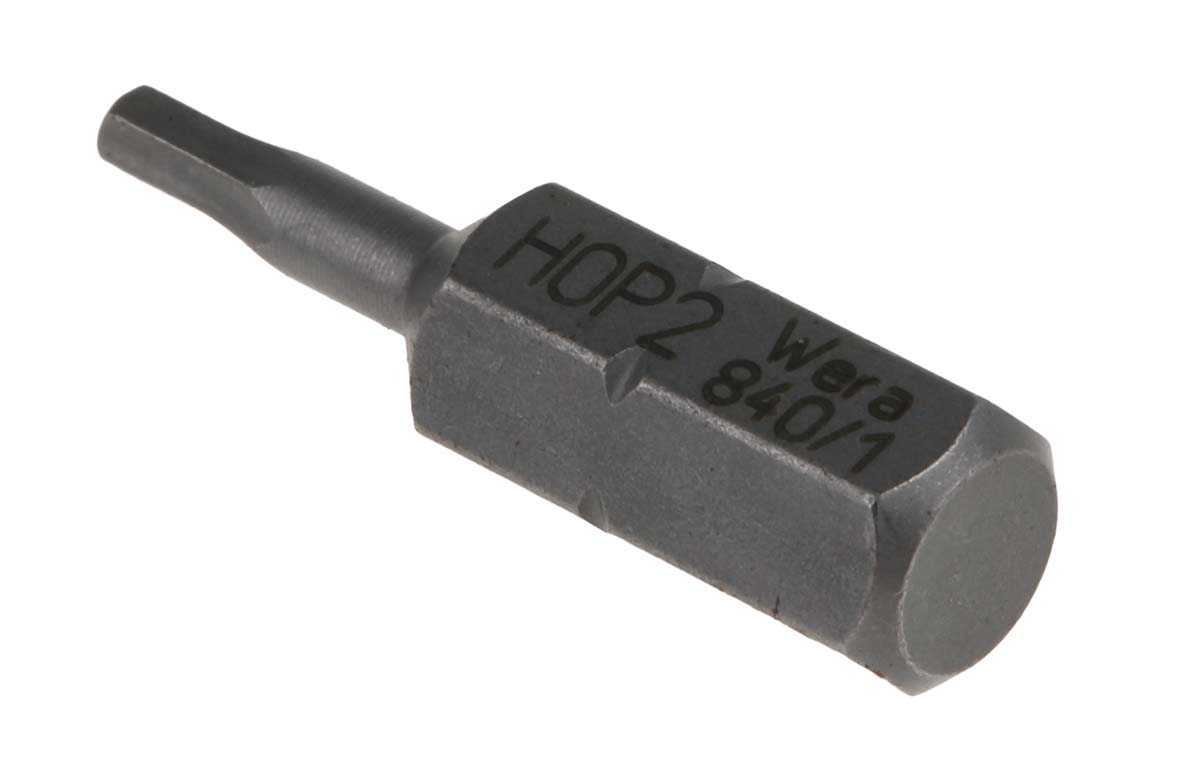 Wera Hex-Plus Screwdriver Bit, 2 mm Tip, 1/4 in Drive, Hexagon Drive, 25 mm Overall