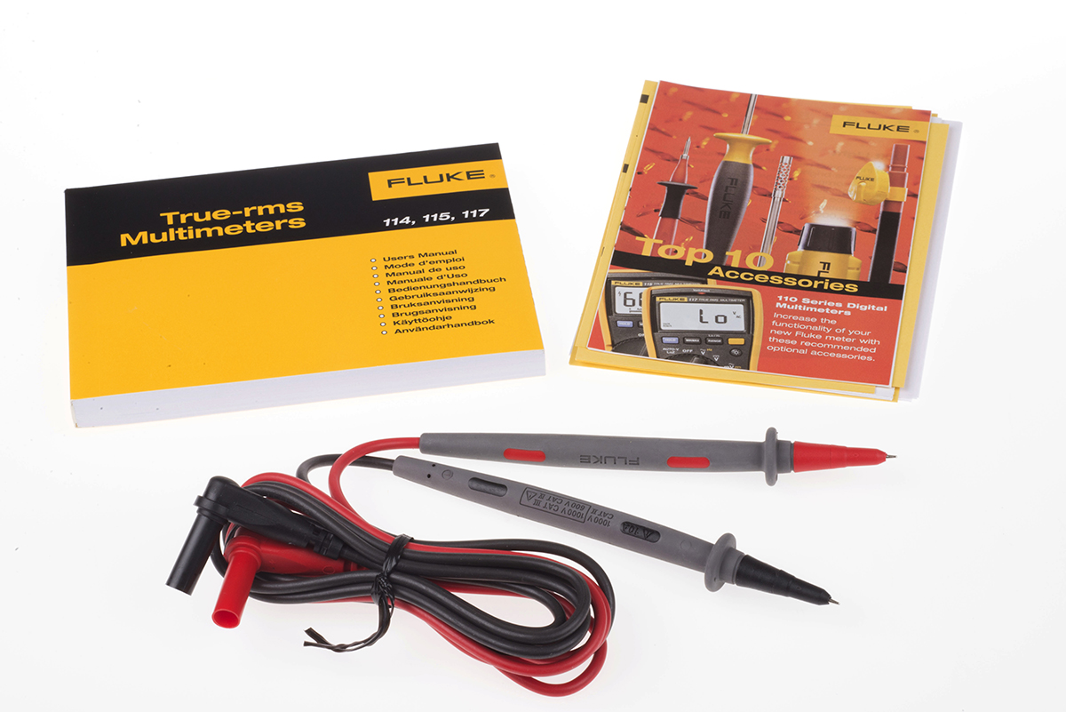 Fluke 117 Handheld Digital Multimeter, True RMS, 10A ac Max, 10A dc Max, 600V ac Max