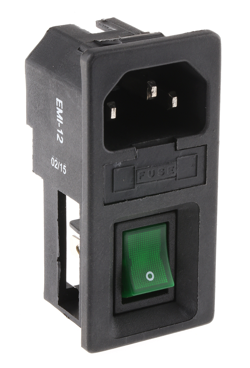 RS PRO C14 Snap-In IEC Connector Male, 6A, 250 V, Fuse Size 5 x 20mm