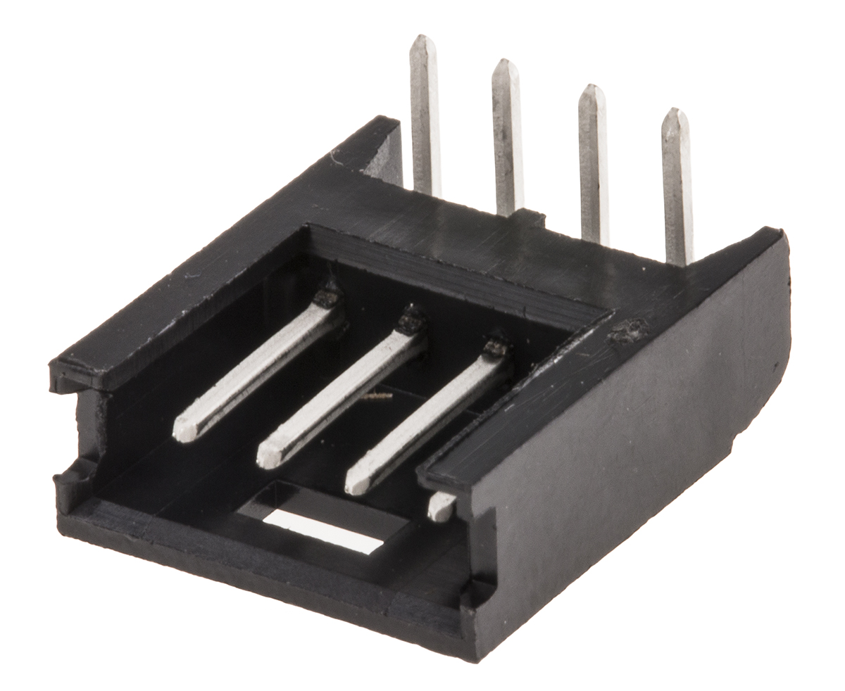 TE Connectivity AMPMODU MOD II Series Right Angle Through Hole PCB Header, 4 Contact(s), 2.54 mm Pitch, 1 Row, Shrouded