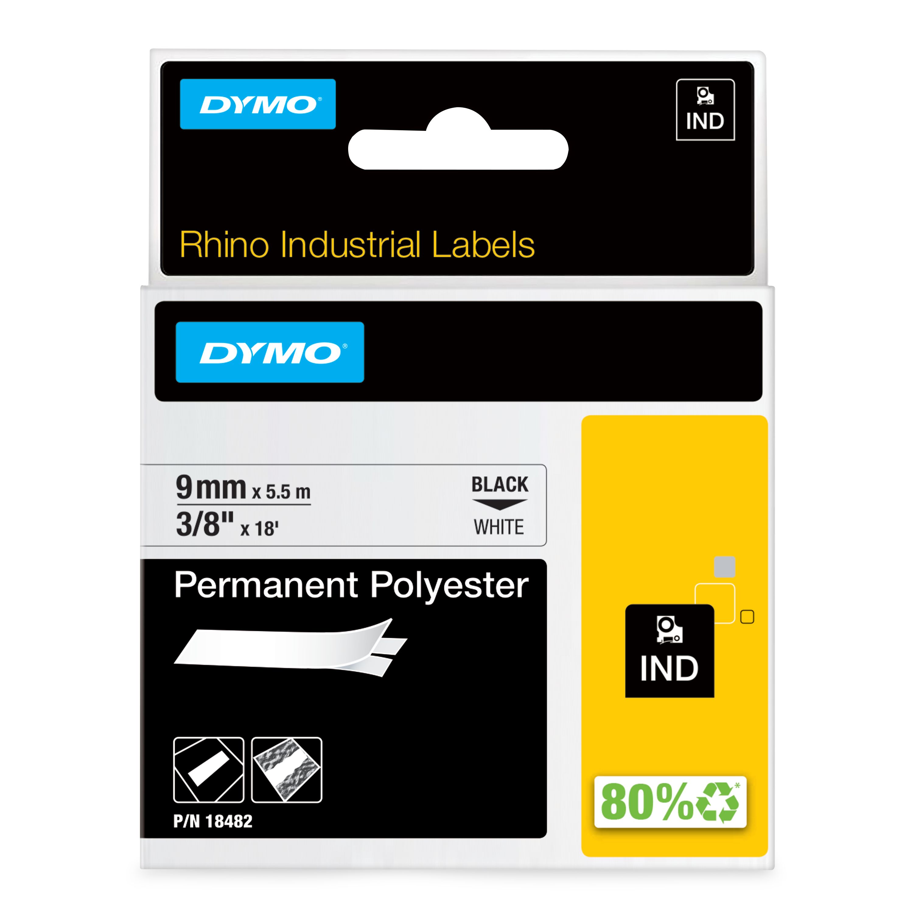 Dymo Black on White Label Printer Tape, 5.5 m Length, 9 mm Width