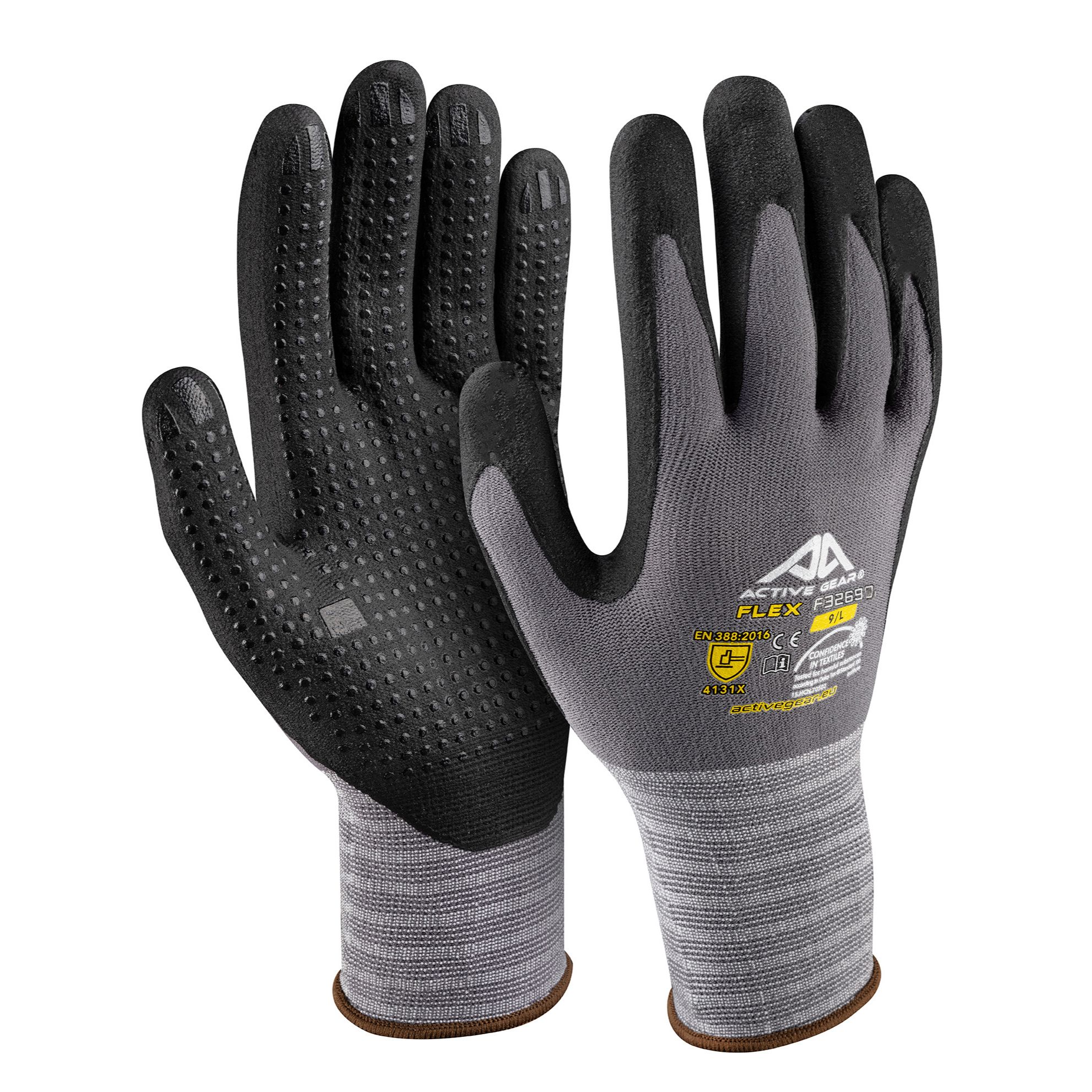 Active Gear Black, Grey Nylon, Spandex Nylon Work Gloves, Size 10/XL, Nitrile Micro-Foam Coating